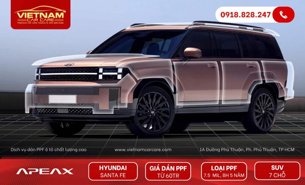 Báo giá dán PPF ô tô Hyundai Santa Fe (gợi ý)