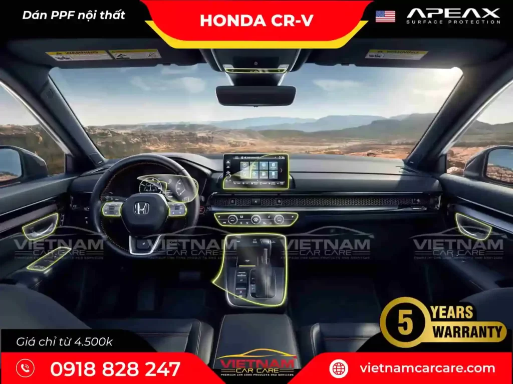 Dán PPF Honda CR-V nội thất chuẩn bền, đẹp, thẩm mỹ tại Vietnam Car Care. Bảo hành đến 5 năm.