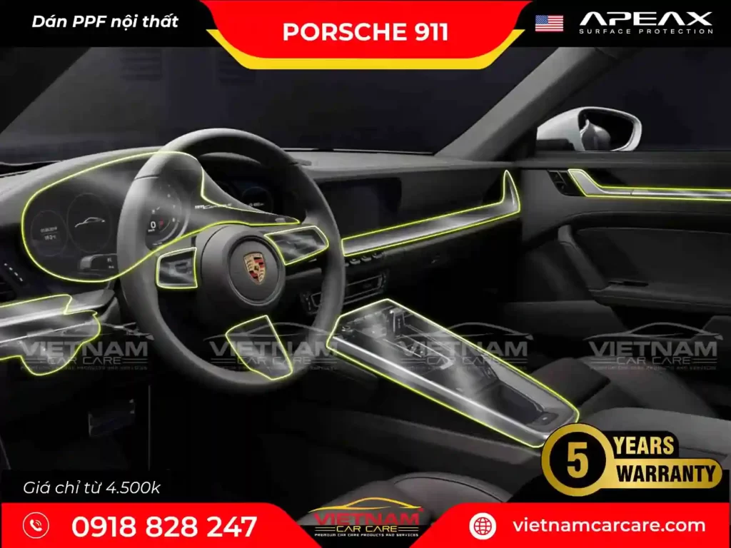 Dán PPF nội thất Apeax cho Porsche 911