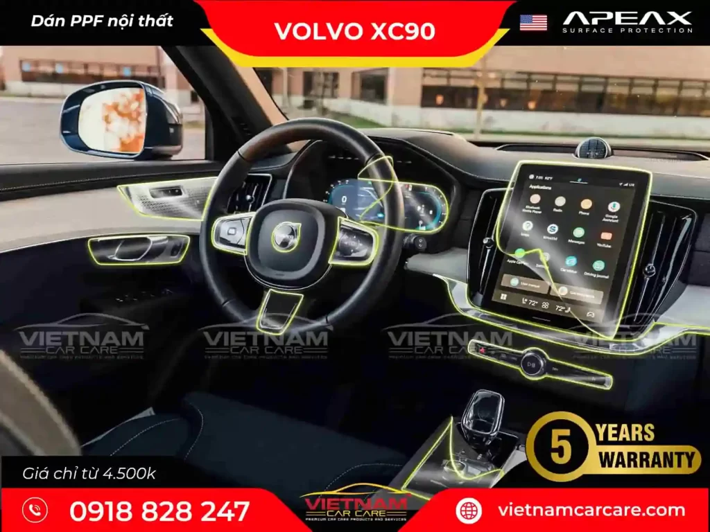 Phim dán PPF Apeax cho nội thất xe Volvo XC90 mới nhất.