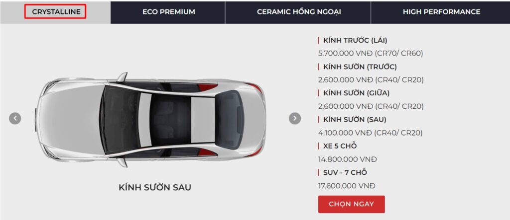 Gói 3M Crystalline toàn bộ xe hơi.