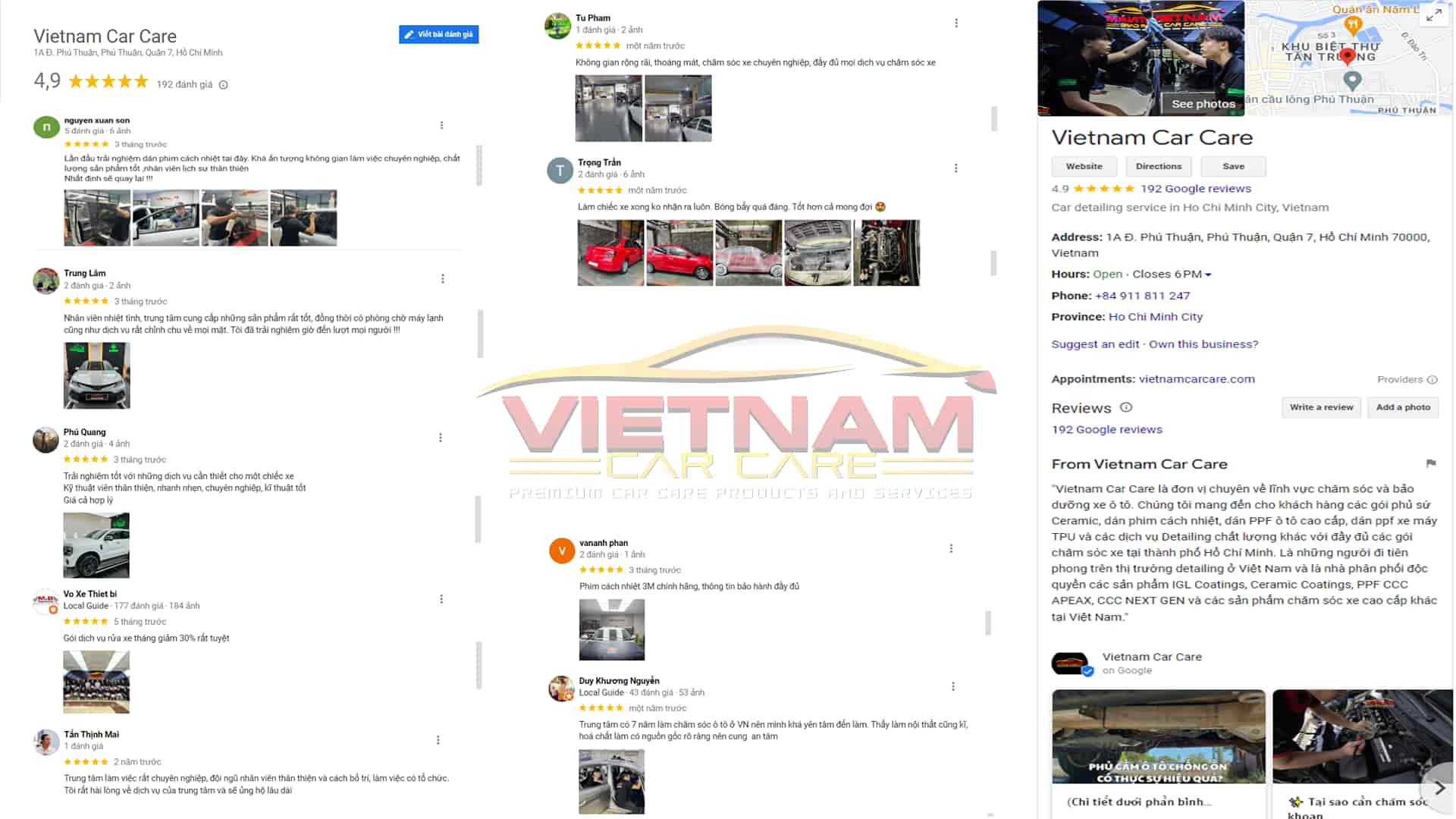 Đánh giá tích cực về Vietnam Car Care trên Google – Trung tâm dán phim cách nhiệt ô tô uy tín chất lượng cao tại quận 7 TPHCM.