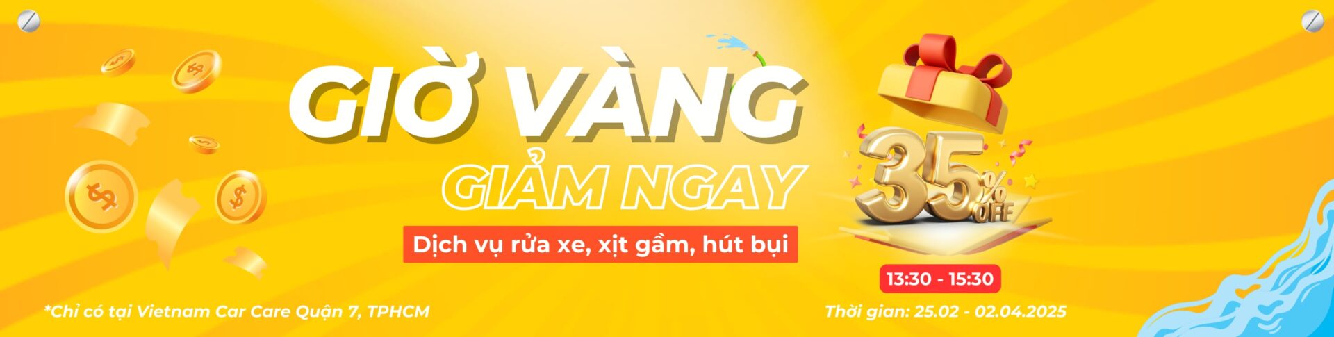 Giờ vàng ưu đãi giảm đến 35% dịch vụ rửa xe, hút bụi, xịt gầm.