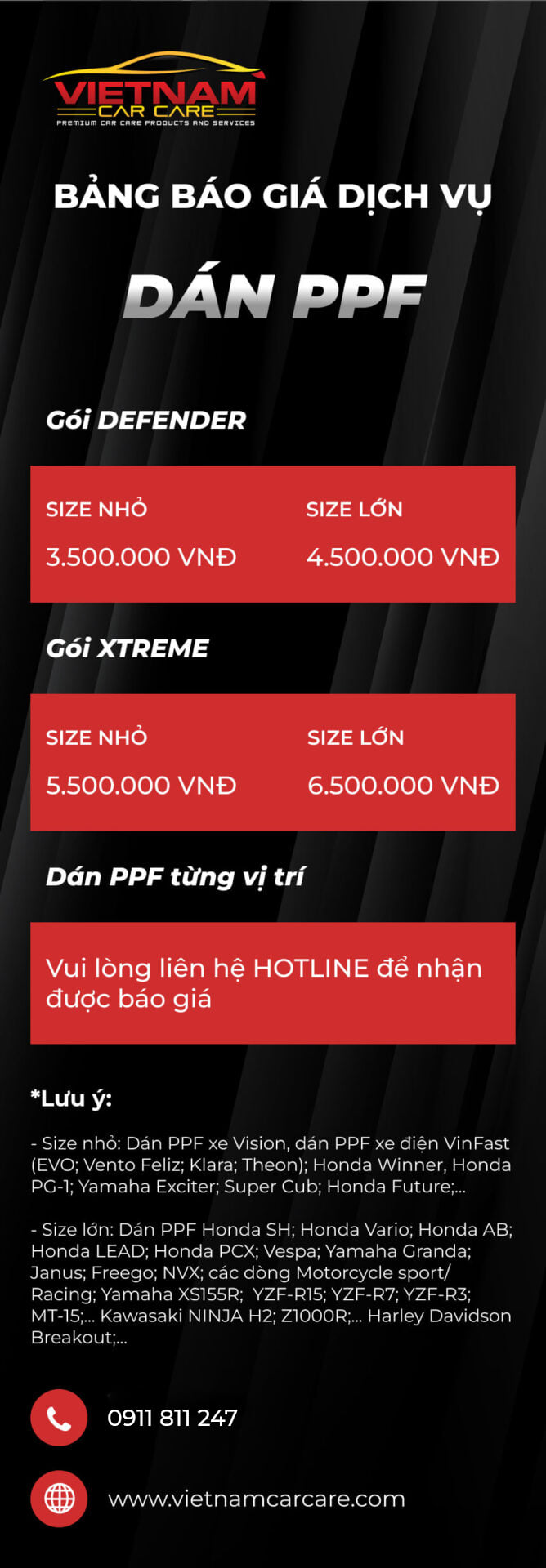 bang gia dan ppf xe may mobile