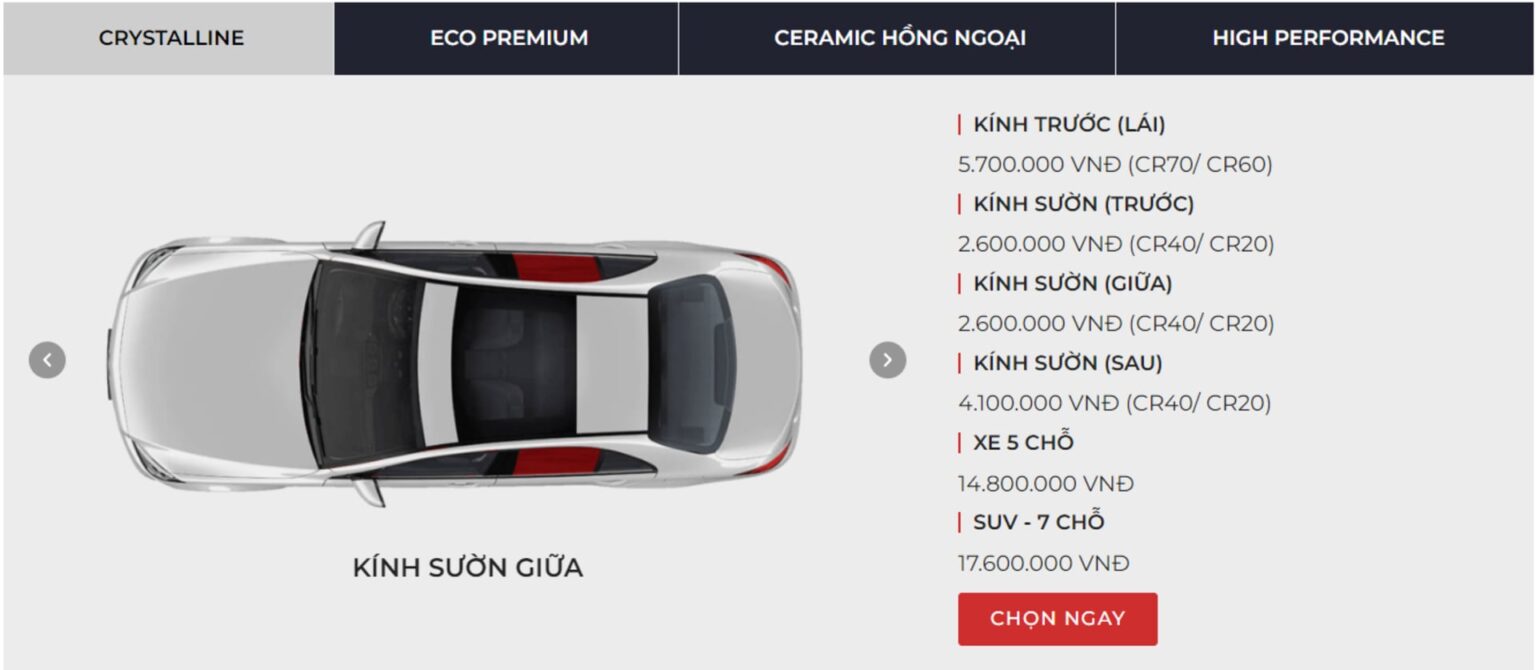 Bảng giá gói dán 3M Crystalline chỉ từ 14,8 triệu đồng.