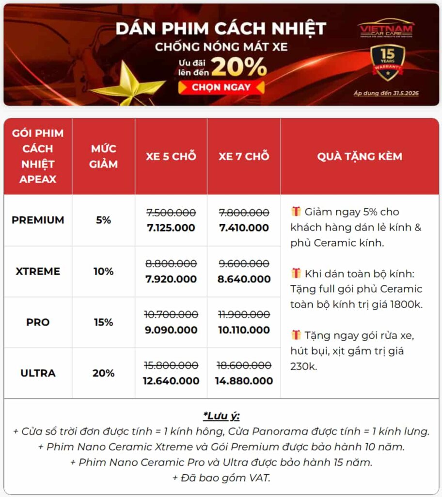 Dán phim cách nhiệt xe ô tô phim APEAX được giảm đến 20%.