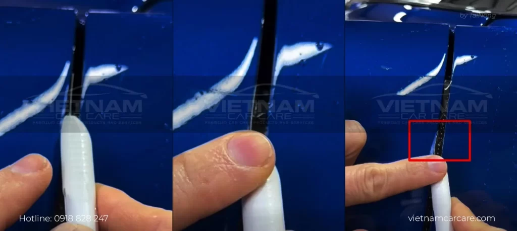 Bằng cắt ép lưỡi dao vào sát cạnh mép cần dán, rọc màng PPF sẽ không bị răng cưa cũng như cắt hụt.