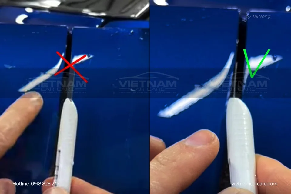 So sánh hướng cắt: Cắt dọc thẳng đứng (không đúng cách) và Ép cắt vào một bên cạnh (đúng cách).